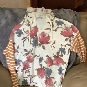 Floral and Striped Hoodie